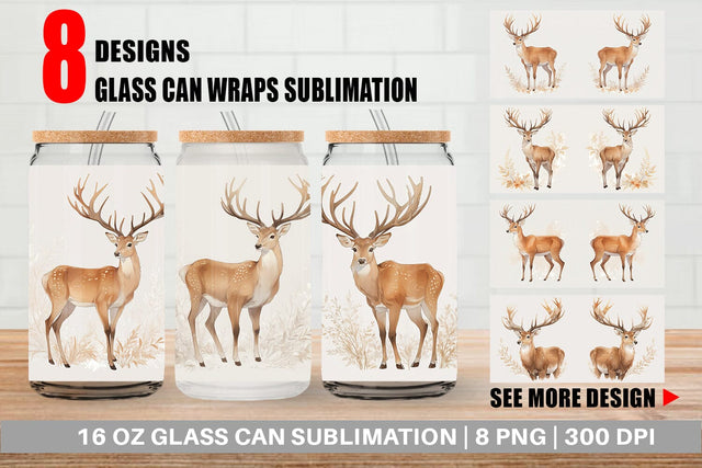 Glass Can Wrap Watercolor Deer Sublimation artnoy 