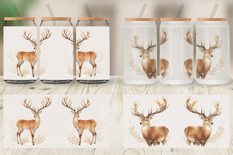 Glass Can Wrap Watercolor Deer Sublimation artnoy 