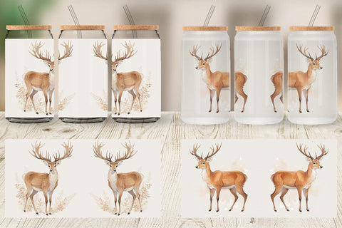 Glass Can Wrap Watercolor Deer Sublimation artnoy 
