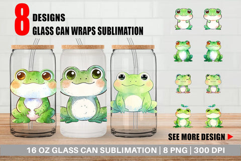 Glass Can Wrap Watercolor Frog Sublimation artnoy 