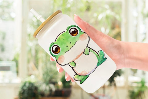 Glass Can Wrap Watercolor Frog Sublimation artnoy 