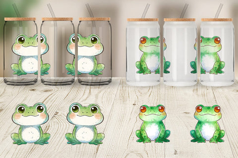 Glass Can Wrap Watercolor Frog Sublimation artnoy 