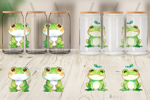 Glass Can Wrap Watercolor Frog Sublimation artnoy 