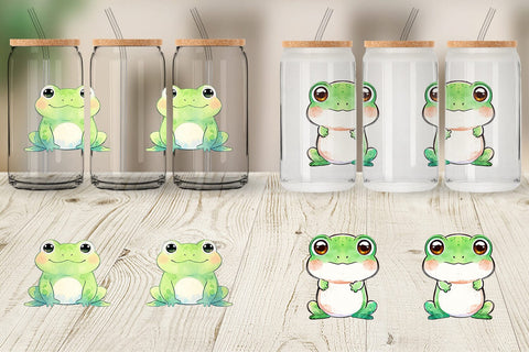 Glass Can Wrap Watercolor Frog Sublimation artnoy 