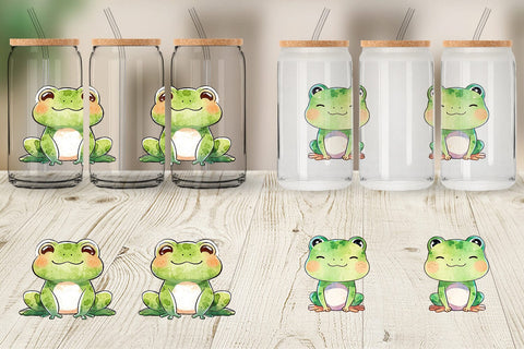 Glass Can Wrap Watercolor Frog Sublimation artnoy 