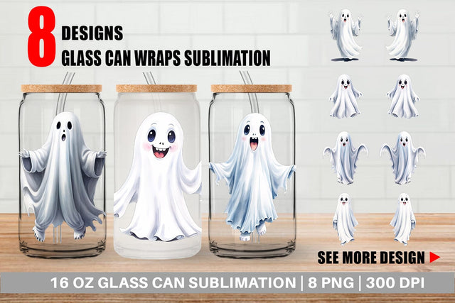 Glass Can Wrap Watercolor Ghost Sublimation artnoy 