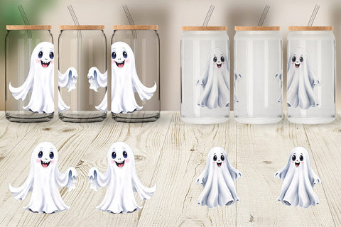 Glass Can Wrap Watercolor Ghost Sublimation artnoy 