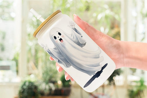 Glass Can Wrap Watercolor Ghost Sublimation artnoy 