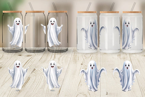 Glass Can Wrap Watercolor Ghost Sublimation artnoy 