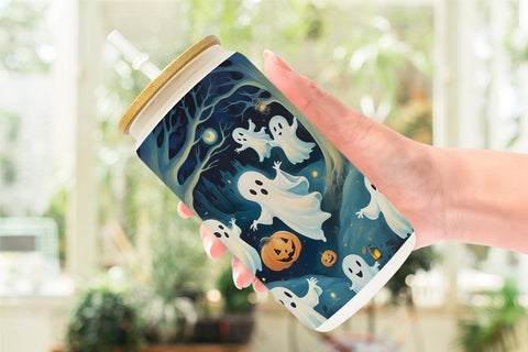 Glass Can Wrap Watercolor Ghosts Sublimation artnoy 