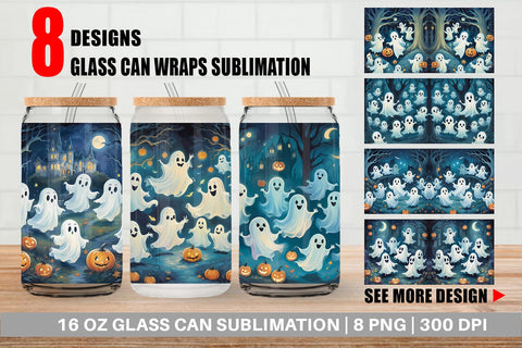 Glass Can Wrap Watercolor Ghosts Sublimation artnoy 