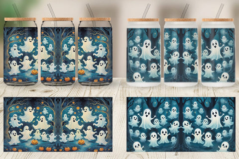 Glass Can Wrap Watercolor Ghosts Sublimation artnoy 
