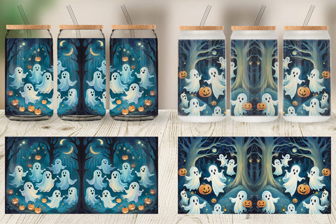 Glass Can Wrap Watercolor Ghosts Sublimation artnoy 