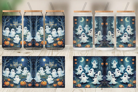 Glass Can Wrap Watercolor Ghosts Sublimation artnoy 