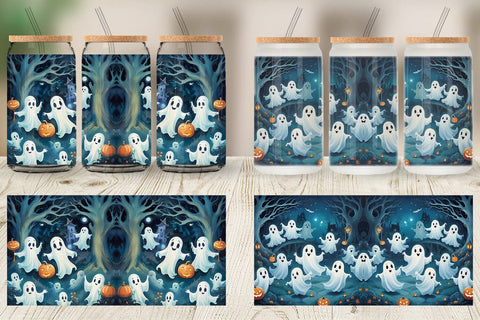 Glass Can Wrap Watercolor Ghosts Sublimation artnoy 