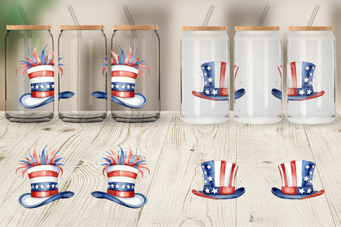 Glass Can Wrap Watercolor Hat Patriotic Sublimation artnoy 
