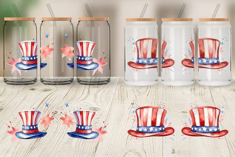 Glass Can Wrap Watercolor Hat Patriotic Sublimation artnoy 
