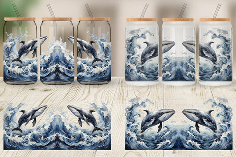Glass Can Wrap Watercolor Leaping Whale Sublimation artnoy 