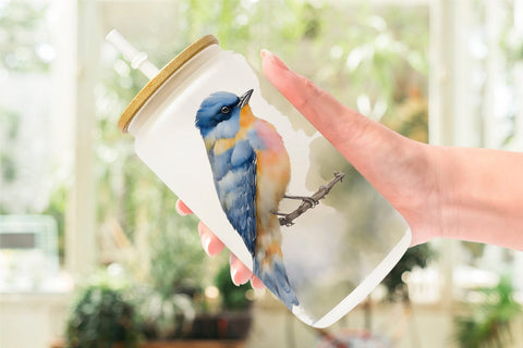 Glass Can Wrap Watercolor Painting Birds Sublimation artnoy 