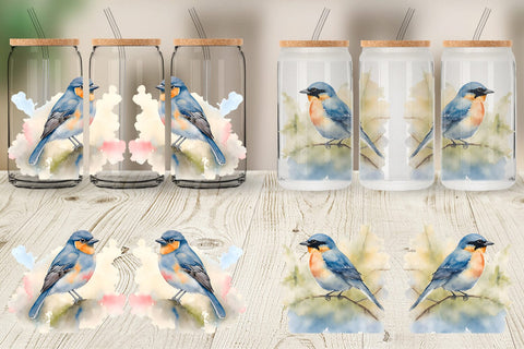Glass Can Wrap Watercolor Painting Birds Sublimation artnoy 