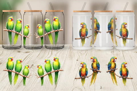 Glass Can Wrap Watercolor Parrot Sublimation artnoy 