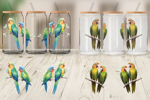 Glass Can Wrap Watercolor Parrot Sublimation artnoy 
