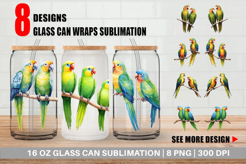 Glass Can Wrap Watercolor Parrot Sublimation artnoy 