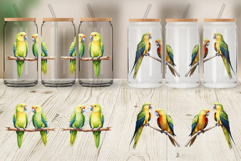 Glass Can Wrap Watercolor Parrot Sublimation artnoy 
