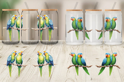 Glass Can Wrap Watercolor Parrot Sublimation artnoy 