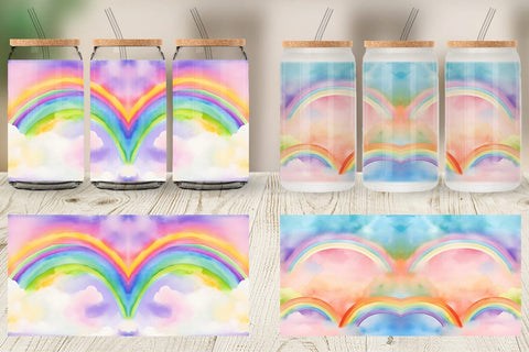 Glass Can Wrap Watercolor Rainbow Sky Sublimation artnoy 