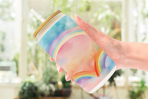 Glass Can Wrap Watercolor Rainbow Sky Sublimation artnoy 