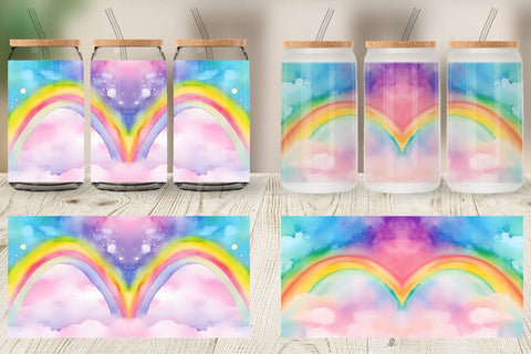 Glass Can Wrap Watercolor Rainbow Sky Sublimation artnoy 