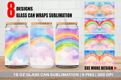 Glass Can Wrap Watercolor Rainbow Sky Sublimation artnoy 