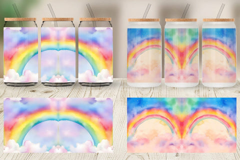 Glass Can Wrap Watercolor Rainbow Sky Sublimation artnoy 