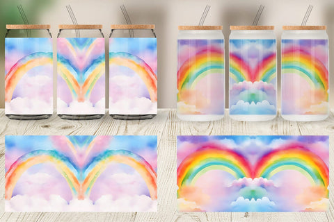 Glass Can Wrap Watercolor Rainbow Sky Sublimation artnoy 