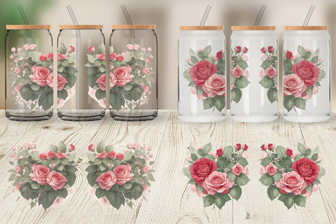 Glass Can Wrap Watercolor Red Rose Sublimation artnoy 