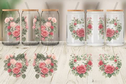 Glass Can Wrap Watercolor Red Rose Sublimation artnoy 
