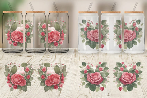 Glass Can Wrap Watercolor Red Rose Sublimation artnoy 
