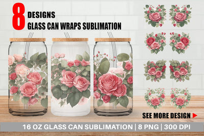 Glass Can Wrap Watercolor Red Rose Sublimation artnoy 