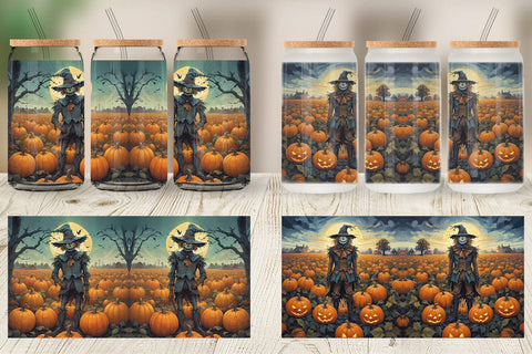 Glass Can Wrap Watercolor Scarecrow Sublimation artnoy 