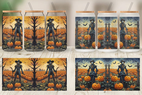 Glass Can Wrap Watercolor Scarecrow Sublimation artnoy 