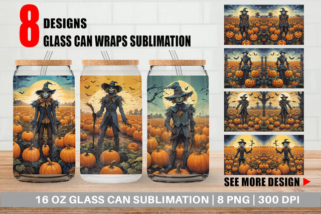 Glass Can Wrap Watercolor Scarecrow Sublimation artnoy 