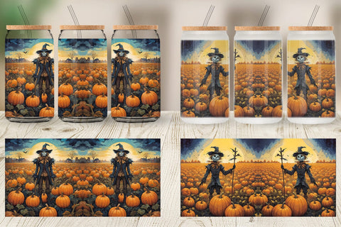 Glass Can Wrap Watercolor Scarecrow Sublimation artnoy 