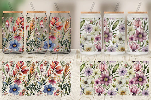 Glass Can Wrap Watercolor Spring Floral Sublimation artnoy 
