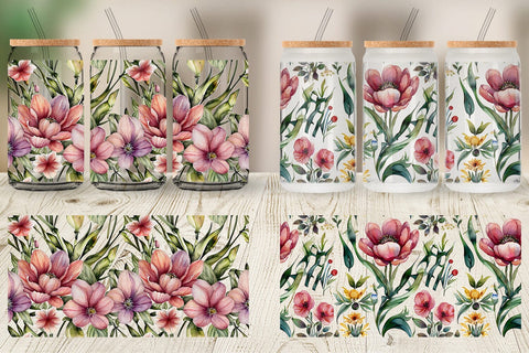 Glass Can Wrap Watercolor Spring Floral Sublimation artnoy 