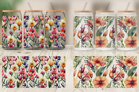 Glass Can Wrap Watercolor Spring Floral Sublimation artnoy 