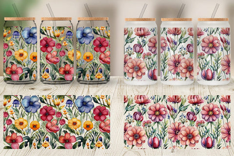 Glass Can Wrap Watercolor Spring Floral Sublimation artnoy 