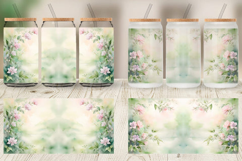 Glass Can Wrap Watercolor Spring Greenery Sublimation artnoy 