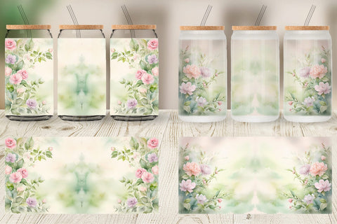 Glass Can Wrap Watercolor Spring Greenery Sublimation artnoy 