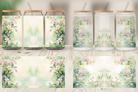 Glass Can Wrap Watercolor Spring Greenery Sublimation artnoy 